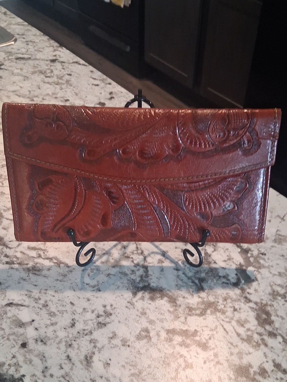 Vintage Arve Tooled Leather Clutch Wallet - Brown